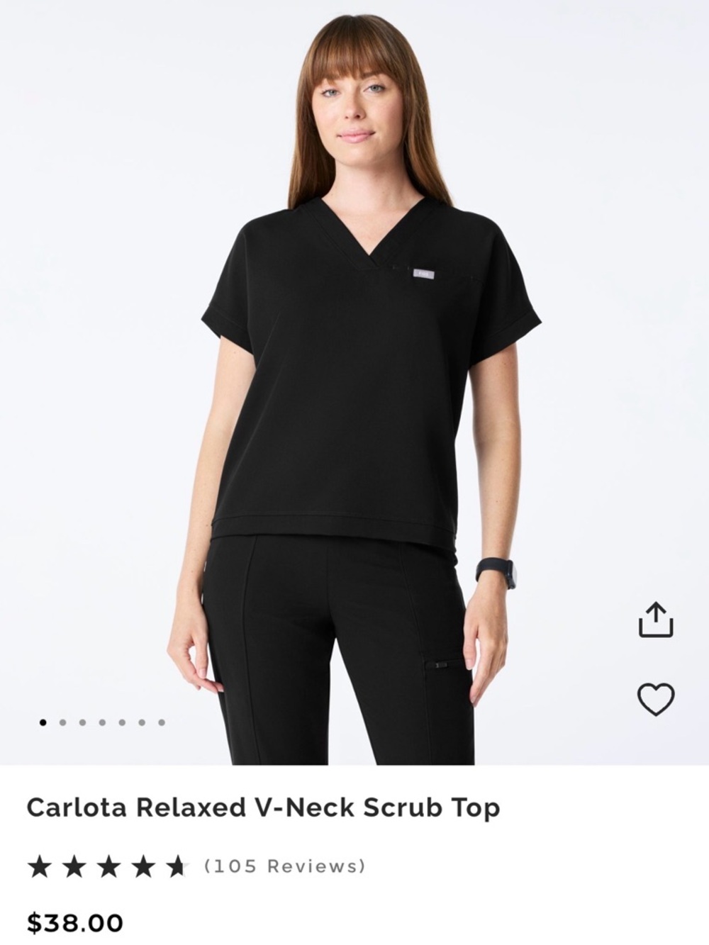 Figs Carlota Relaxed V-Neck Scrub Top - Black